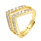 Brass Crown Adjustable Ring with Clear Cubic Zirconia, Lead Free & Cadmium Free, Real 18K Gold Plated, Inner Diameter: 19mm