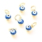 Brass Enamel Pendants, Long-Lasting Plated, Real 18K Gold Plated, with Jump Rings, Column with Evil Eye, Deep Sky Blue, 7x3.5x4.5mm,Jump Ring: 5x0.6mm, 3mm inner diameter.