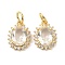 Brass Cubic Zirconia Charms, with Jump Ring, Long-Lasting Plated, Lead Free & Cadmium Free, Oval, Real 18K Gold Plated, 13x9.5x4mm