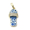 Brass Micro Pave Cubic Zirconia Pendants, with Enamel, Cadmium Free & Nickel Free & Lead Free, Real 18K Gold Plated, Slipper
 with Evil Eye, Dodger Blue, 23x10.5x5mm, Hole: 3.5x5.5mm