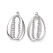 Non-Tarnish 304 Stainless Steel Pendants, Shell Charm, Stainless Steel Color, 27x15x2.5mm, Hole: 1.2mm