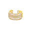 Brass Micro Pave Cubic Zirconia Cuff Rings for Women, Real 18K Gold Plated Open Wide Band Rings, Nickel Free, Clear, US Size 6 3/4(17.1mm)