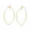 Brass Hoop Earrings Findings, Wine Glass Charms Findings, Horse Eye, Nickel Free, Real 18K Gold Plated, 24 Gauge, 38x19x0.5mm