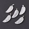 Natural Quartz Crystal Pendants, Rock Crystal Pendants, with Platinum Plated Brass Loops, Wing, 36x15~16.6x6.5~7.7mm, Hole: 5x4mm