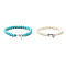 2Pcs 2 Color Tibetan Style Alloy Dolphin & Synthetic Turquoise Round Beaded Stretch Bracelets Set, Stackable Bracelets, Mixed Color, Inner Diameter: 2 inch(5cm), 1Pc/color