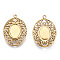 304 Stainless Steel Pendant Cabochon Settings, Oval, Nickel Free, Real 14K Gold Plated, Tray: 6.5x8.5mm, 21x15x2.5mm, Hole: 1.5mm