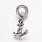 304 Stainless Steel European Dangle Charms, Large Hole Pendants, Anchor, Antique Silver, 24mm, Hole: 5mm, Pendant: 14x10x2mm