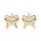 Brass Micro Pave Cubic Zirconia Pendants, Cadmium Free & Lead Free, Bowknot Charms, Real 18K Gold Plated, 16x18.5x6mm, Hole: 5x2.5mm