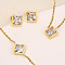 Rhombus 304 Stainless Steel Pave Clear Cubic Zirconia Link Bracelets & Stud Earrings & Pendant Necklaces, Golden, 455mm