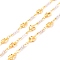 Handmade Brass Link Chains, with Plastic Imitation Pearl Round Beads, Long-Lasting Plated, Soldered, with Spool, Butterfly with Glass, Golden, White, Link: 11x7x2mm, 8x3mm