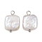 Natural Freshwater Pearl Keshi Pearl Pendants, Square Charms, with 304 Stainless Steel Loops, White, Platinum, 16.5x11.5x3.5~4.5mm, Hole: 2~2.5mm