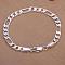 Unisex Brass Figaro Chain Bracelets, with Lobster Clasps, Silver Color Plated, 200x8mm