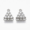 Brass Micro Pave Cubic Zirconia Chandelier Component Links, Nickel Free, Triangle, Clear, Real Platinum Plated, 10x8x2.5mm, Hole: 1mm