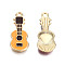 Eco-Friendly Zinc Alloy Pendants, with Enamel, Cadmium Free & Nickel Free & Lead Free, Guitar Shape, Light Gold, Goldenrod, 23x9x2mm, Hole: 2mm