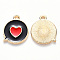 Alloy Enamel Pendants, Flat Message Box with Heart, Light Gold, Black, 17x14x1.5mm, Hole: 1.6mm