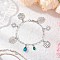 Sun & Leaf 304 Stainless Steel Charm Bracelets for Women, with Brass & Glass Charm, Stainless Steel Color, 8-1/4 inch(21cm)