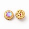 Long-Lasting Rack Plating Brass Multi-Strand Links, with Synthetic Opal, Flat Round with Hollow Flower, Golden, 10x7mm, Hole: 1mm