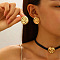Spiral Round Alloy with Imitation Leather Choker & Stud Earring Sets for Women, Golden, 400mm & 25x23mm