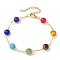 Natural & Synthetic Mixed Gemstone Round Beaded Link Chain Bracelet, Stainless Steel Bracelet with Resin Imitation Amber, 7-1/2 inch(19cm)