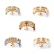 3Pcs 3 Style Natural Gemstone & Brass Beaded Finger Rings with 304 Stainless Steel Heart Charms for Women, US Size 7 1/2(17.7mm), 1Pc/style