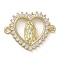 Religion Brass Micro Pave Clear Cubic Zirconia Connector Charms, Cadmium Free & Lead Free, Virgin Mary Links, Real 16K Gold Plated, Heart, 16x21x2.5mm, Hole: 1.4mm