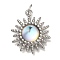 Rack Plating Brass Micro Pave Cubic Zirconia Pendants, Cadmium Free & Lead Free, Long-Lasting Plated, Sun, Platinum, 21x18x5.5mm, Hole: 3mm