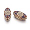 Handmade Indonesia Beads, with Brass Findings, Nickel Free, Unplated, Oval, Dark Blue, 29x14x9mm, Hole: 2mm