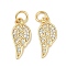 Rack Plating Brass Micro Pave Cubic Zirconia Pendants, Lead Free & Cadmium Free, Long-Lasting Plated, Wings Charms, with Jump Ring, Real 18K Gold Plated, 16.5x7.5x1.5mm