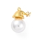 Rack Plating Brass with Cubic Zirconia Pendants and ABS Imitation Pearls Pendants, Long-Lasting Plated, Lead Free & Cadmium Free Charms, Real 18K Gold Plated, 20.5x15x11.5mm, Hole: 1.4mm
