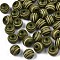 Painted Natural Wood Beads, Laser Engraved Pattern, Round with Zebra-Stripe, Dark Olive Green, 10x8.5mm, Hole: 2.5mm