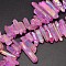 Electroplated Natural Quartz Crystal Beads Strands, Nuggets, Tusk Shape, AB Color, Dyed, Hot Pink, 7~15x18~60mm, Hole: 1mm, about 46pcs/strand, 16 inch