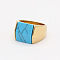 Rectangle Synthetic Turquoise Finger Ring, Golden Stainless Steel Jewelry, Golden, US Size 10 1/4(19.9mm)