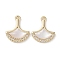 Brass Micro Pave Clear Cubic Zirconia with Shell Charms, Cadmium Free & Nickel Free & Lead Free, Ginkgo Leaf, Real 18K Gold Plated, 14x11.5x2.5mm, Hole: 1.2mm