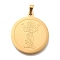 PVD Vacuum Plating 304 Stainless Steel Pendants, Flat Round Charm, Real 18K Gold Plated, Jesus, 28x25x2mm, Hole: 6x3mm