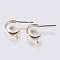Brass Stud Earring Findings, Half Hoop Earrings, with Loop and Steel Pins, Long-Lasting Plated, Nickel Free, Real Gold Plated, Real 18K Gold Plated, 13x3mm, Hole: 1.5mm, Pin: 12x0.44mm