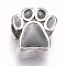 304 Stainless Steel European Beads, with Enamel, Large Hole Beads, Footprint, Black, Stainless Steel Color, 11x10x7mm, Hole: 5mm