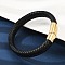 Braided Microfiber Leather Cord Bracelets for Women Men, Rectangle 304 Stainless Steel Magnetic Clasps, Black, 8-1/2x3/8 inch(215x11~14mm)