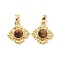 Brass Tiger Eye Pendants, Rhombus Charms, Real 18K Gold Plated, 17.5x15x4.5mm, Hole: 4x3mm