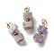 Natural Amethyst Cuboid Beaded Pendants, with 304 Stainless Steel Loops, Golden, 17~17.5x5.5~6x5.5~6mm, Hole: 3.5mm