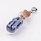 Glass Bottle Pendants, with Lapis Lazuli Chip Beads and Brass Lobster Claw Clasps, Platinum, 49mm