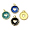 Brass Enamel Pendants, Flat Round with Hollow Heart Charms, Lead Free & Cadmium Free, Long-Lasting Plated, Rack Plating, Real 18K Gold Plated, Mixed Color, 20.5~21x18x2.5mm, Hole: 3.4mm