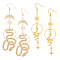 2 Pairs 2 Style Sun & Moon Planet Alloy Dangle Earrings, Snake Long Drop Earrings for Women, Golden, 103~106mm, Pin: 0.6~0.7mm, 1 Pair/style