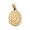 PVD Vacuum Plating 201 Stainless Steel Pendants, Oval with Virgin Mary, Golden, 23x16x2mm, Hole: 3.5mm
