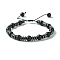 Black Glass & Non-magnetic Synthetic Hematite Round Braided Bead Bracelet, Adjustable Bracelet, Inner Diameter: 2-3/8~3-1/2 inch(6~9cm)