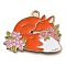 Animal Flower Alloy Enamel Pendants, Golden, Fox, 21x28x1mm, Hole: 1.8mm