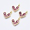 Brass Micro Pave Cubic Zirconia Charms, Long-Lasting Plated, Cadmium Free & Nickel Free & Lead Free, Heart, Hot Pink, Real 18K Gold Plated, 9.5x6.5x2mm, Hole: 1mm