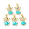 Rack Plating Brass Micro Pave Cubic Zirconia Puppy Pendants, Synthetic Opal Dog Charms with Snap on Bail, Cadmium Free & Lead Free, Long-Lasting Plated, Real 18K Gold Plated, Cyan, 18x13x4mm, Hole: 5x3.2mm