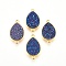 Brass Links Connectors, Nickel Free, with Druzy Resin, Teardrop, Golden, Royal Blue, 22x13x4~5mm, Hole: 1mm