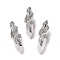 Natural Quartz Crystal Pendants, Rock Crystal Pendants, with Platinum Tone Brass Findings, Cadmium Free & Lead Free, Double Terminal Pointed Bullet with Feather, 45~47.5x14~14.5x13~14mm, Hole: 8x5mm