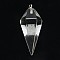 Glass Pendants, with Brass Clasp, Faceted Cone Pendulum, Platinum, Clear, 31~37.5x14~16mm, Hole: 1.7mm